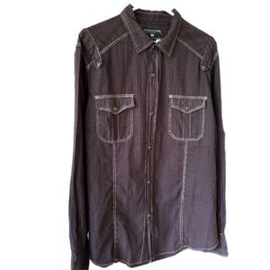 Pop Icon Shirt Mens XL Western Pearl Snaps Blue 100% Cotton Long Sleeve Detail